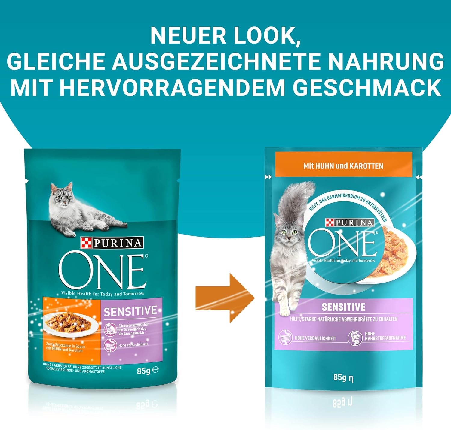 PURINA ONE Sensitive Nassfutter für Katzen, zarte Stücke in Hühnersauce, 26er Pack (26 x 85g)
