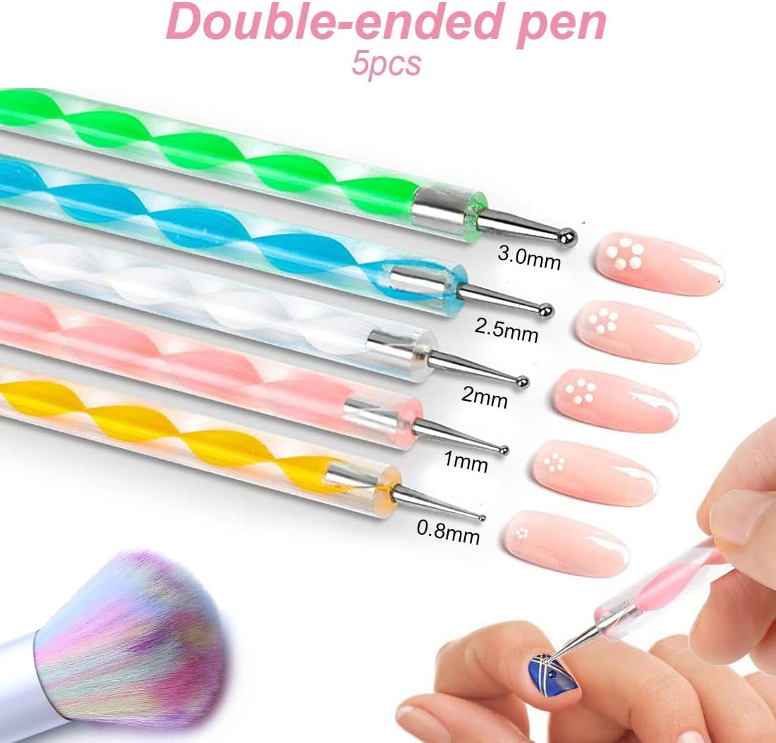 Set mit Nagelaufklebern und Zubehör – 5 Nagelaufkleber, Pinsel, Steine, Zierband, Goldfolie – perfekt für Maniküre und Gelnägel – 50-teiliges Set