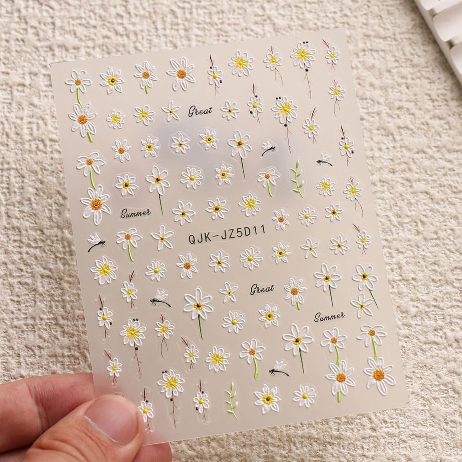 JMEOWIO 3D Nagelsticker Blumen Nail Art Sticker Selbstklebend Nagelaufkleber 5D Stereoskopisch Sommer Frühling Dekoration Nageldesign Zubehör 4 Blatt