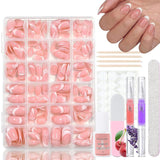 360-teiliges Ballerina-Kunstnägel-Set mit Farbverlauf, rosa-weißer Farbverlauf zum Aufkleben, künstliche Nägel mit 2 Nagelölstiften, mittlere künstliche Nägel im Ombré-Stil für Frauen zum Selbermachen