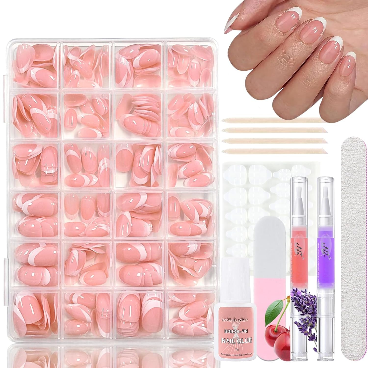 360-teiliges Ballerina-Kunstnägel-Set mit Farbverlauf, rosa-weißer Farbverlauf zum Aufkleben, künstliche Nägel mit 2 Nagelölstiften, mittlere künstliche Nägel im Ombré-Stil für Frauen zum Selbermachen