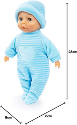 Bayer Design 92802AU My First Baby 28 cm, Babypuppe, Weichkörperpuppe mit Schlafaugen, sehr praktisch, süßes Outfit, blau mit Herz