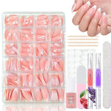 360-teiliges Ballerina-Kunstnägel-Set mit Farbverlauf, rosa-weißer Farbverlauf zum Aufkleben, künstliche Nägel mit 2 Nagelölstiften, mittlere künstliche Nägel im Ombré-Stil für Frauen zum Selbermachen