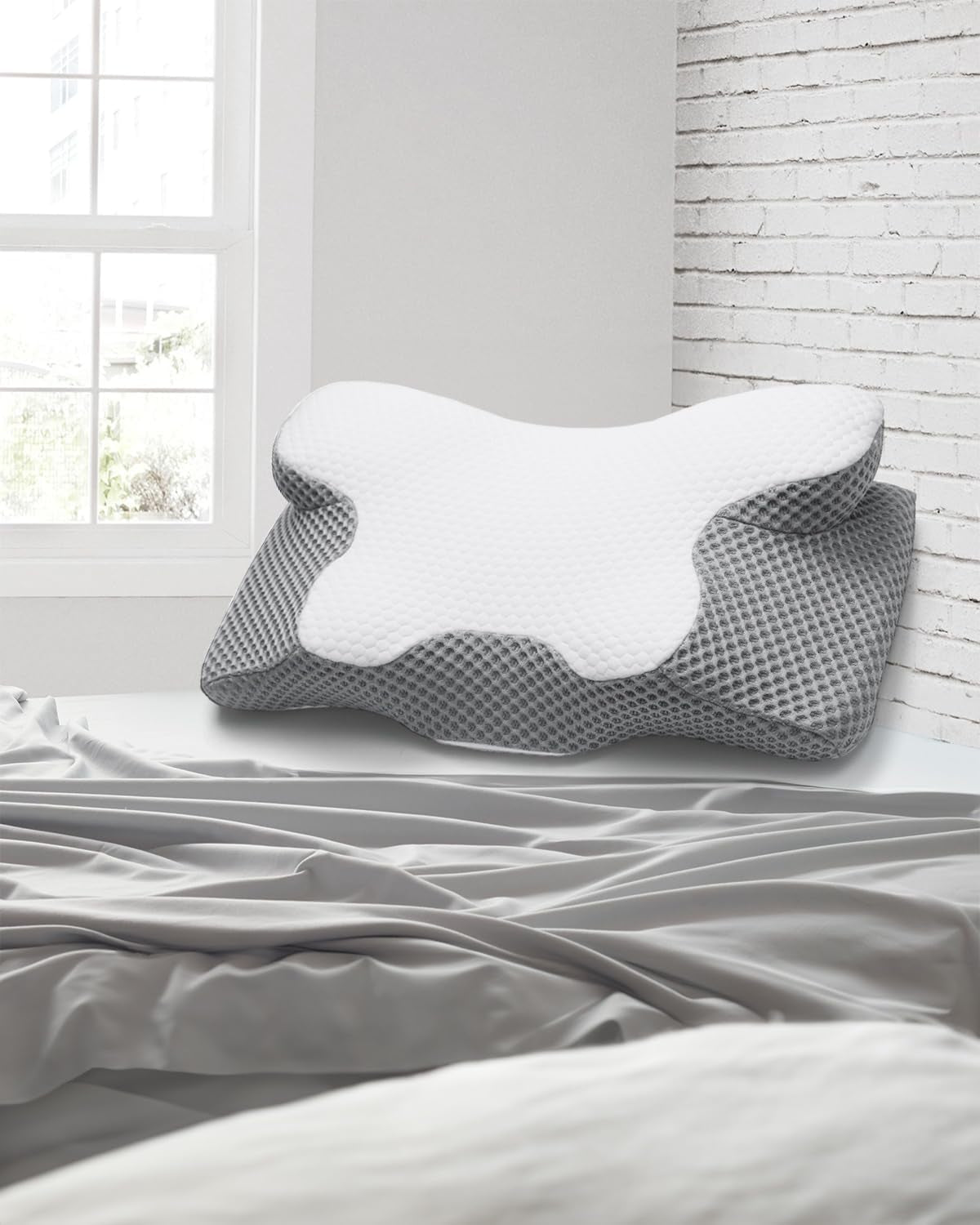 2-in-1-Nackenkissen, Memory-Schaum-Kissen, ergonomisches orthopädisches Kissen, 2 Schlafhöhen, Nackenstützkissen für Seiten-/Rücken-/Bauchunterstützung, zervikale orthopädische Kissen, Naty Shop
