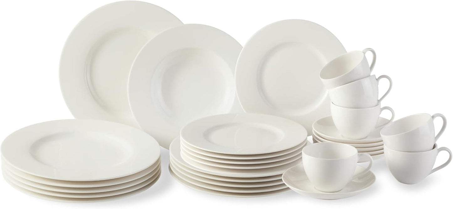 vivo - Villeroy & Boch Group - Basic White 30-teiliges Geschirrset, spülmaschinen- und mikrowellengeeignet, weißes Geschirrset, Kaffeeset, Keramik, Teller, Tassen, Premium-Porzellan