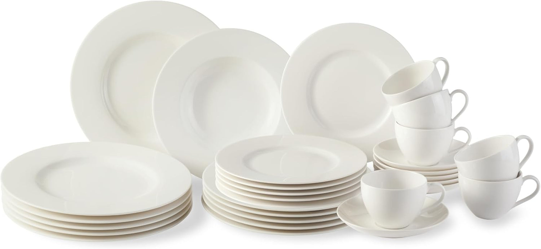 vivo - Villeroy & Boch Group - Basic White 30-teiliges Geschirrset, spülmaschinen- und mikrowellengeeignet, weißes Geschirrset, Kaffeeset, Keramik, Teller, Tassen, Premium-Porzellan
