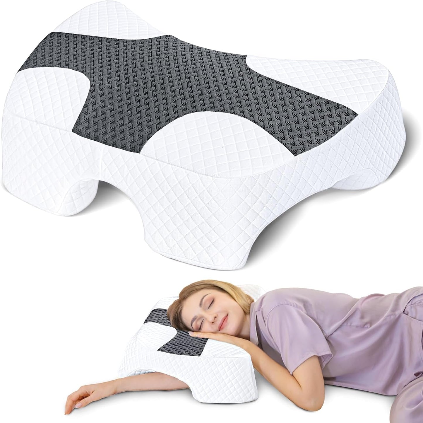 SAHEYER Seitenschläferkissen mit Arm, ergonomisches orthopädisches Kissen, Nacken- und Schulterkissen aus Memory-Schaum, Nackenkissen mit mehreren Winkelarmen für viele Schlafpositionen (weiß). Orthopädische Halskissen von Naty Shop, Grau