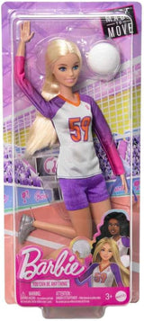Barbie Made to Move – Volleyball-Spielerpuppe mit T-Shirt und Ball – 22 Gelenke für realistisches Spielen, inklusive Volleyball- und Sportausrüstung, HKT72