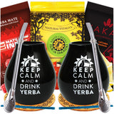 Yerba Mate Teeset für Zwei 150G | Mate-Tee mit Guarana und Früchten | Loseblatt-Yerba-Mate-Tee | Schwarzer, mattierter Keramikbecher 350 ml | Stahlstroh Bombilla Liza 19 cm