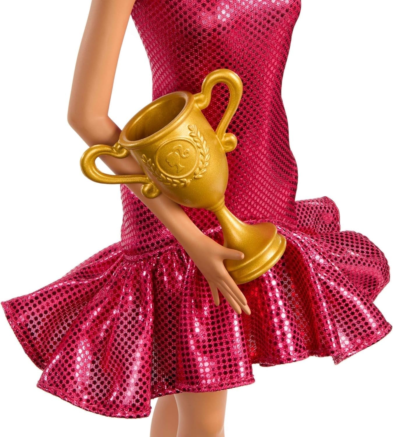 Modische tanzende Barbie-Puppe mit rotem Rüschenkleid, Tanzschuhen, braunem Haar und Tanztrophäen-Accessoires, JFR09 Naty Shop Dolls