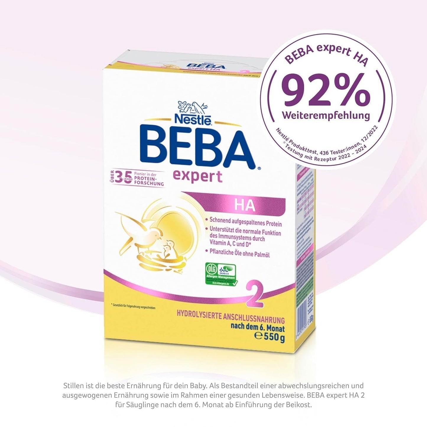 BEBA Expert HA 2 Folgemilch nach 6 Monaten, Babynahrung mit hydrolysiertem Protein, nur Laktose, palmölfrei, 6er Pack (6 x 550 g) Naty Shop