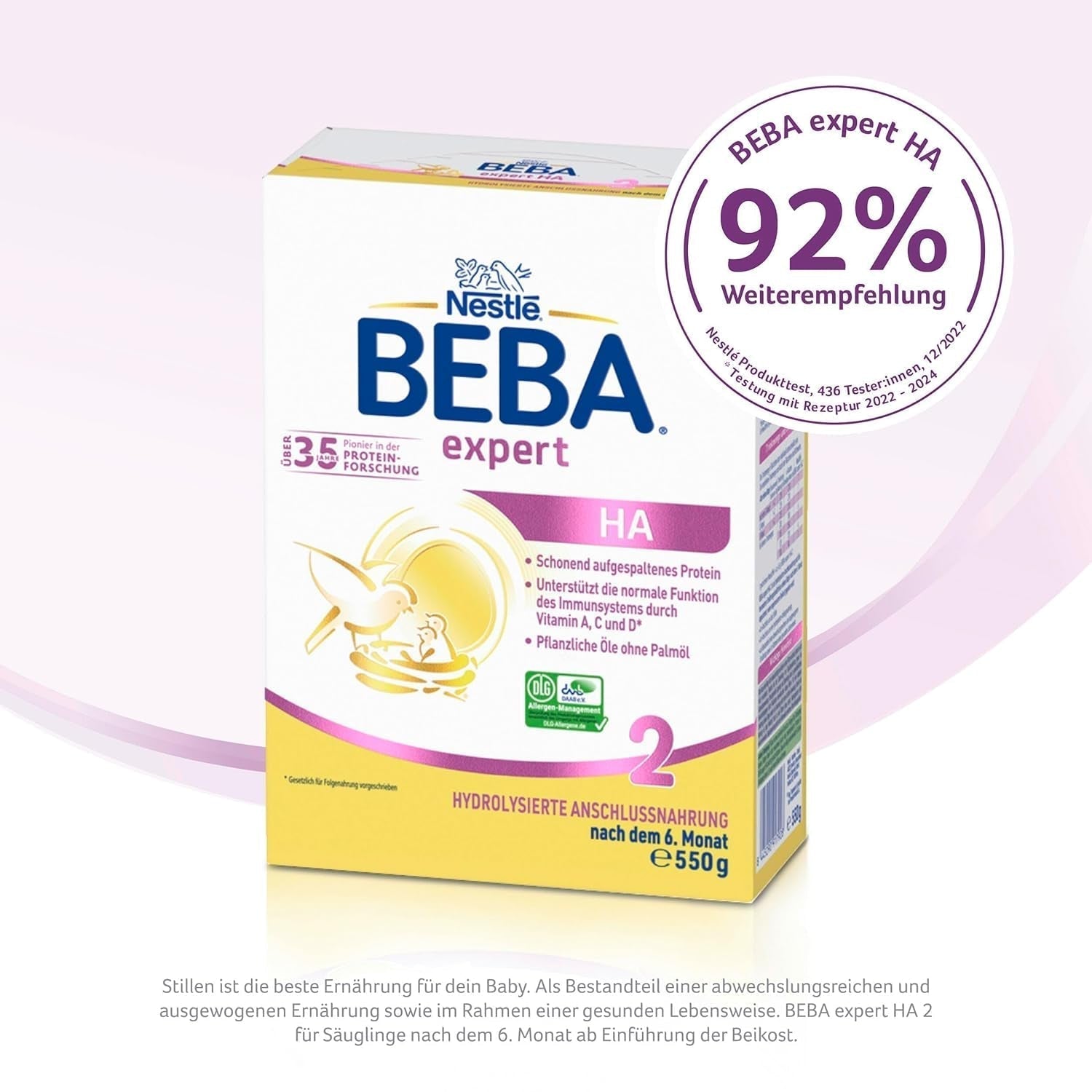 BEBA Expert HA 2 Folgemilch nach 6 Monaten, Babynahrung mit hydrolysiertem Protein, nur Laktose, palmölfrei, 6er Pack (6 x 550 g) Naty Shop