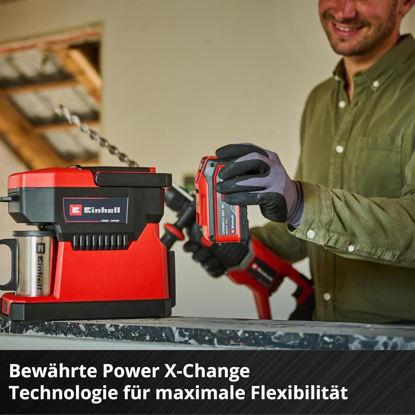 Akku-Espressomaschine Einhell TE-CF 18 Li-Solo Power X-Change (18 V, 240 ml Wassertank, für Filterkaffee und Kaffeekapseln, Tragegriff, inkl. Kaffeebecher mit Deckel, ohne Akku)