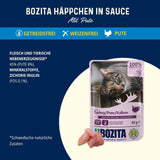 Bozita Pouch Nassfutter Häppchen in Sauce mit Huhn - 12x85g Portionsbeutel getreidefreies & weizenfreies Futter für Katzen - Katzennassfutter für erwachsene Katzen mit 8,5% Protein & 4,5% Fettgehalt