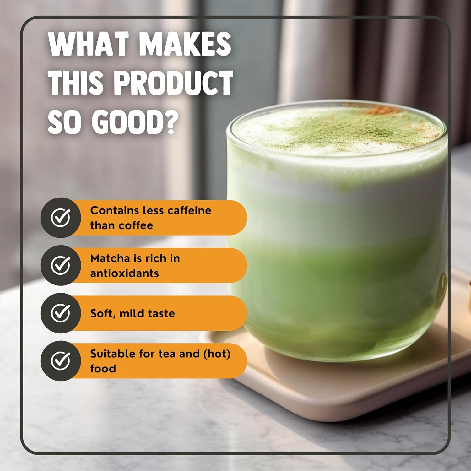 Cupplement Matcha 90 Gramm Bio – Grüner Tee in Pulverform höchster Qualität – Kein Bambusbesen und -draht – Kulinarik – Einsteigerset – Latte – Schneebesen – Japan – Pulver – Tee – Draht – Beutel – Smoothie