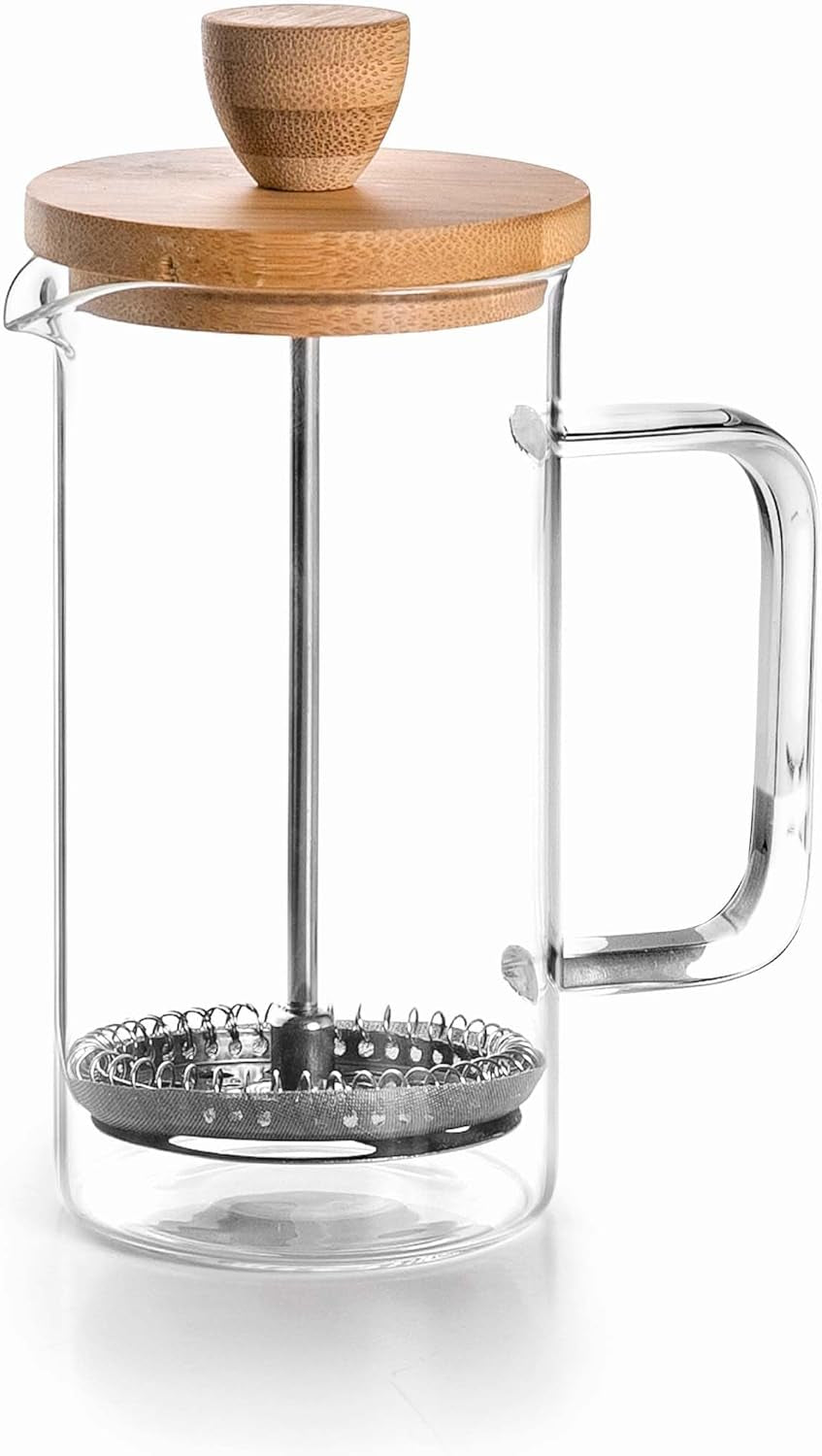- Französische Kaffeemaschine, Kaffeepresse, Kolbenkaffeemaschine, französische Filterkaffeekanne, 3 Tassen, 0,35 l, Stahl und Holz