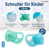 Twistshake Baby-Schnuller – 2er-Pack | Kieferorthopädische Form | Ultraleicht | Weicher Silikonsauger | BPA-frei | Geeignet für Babys ab 6 Monaten | Blaugrün