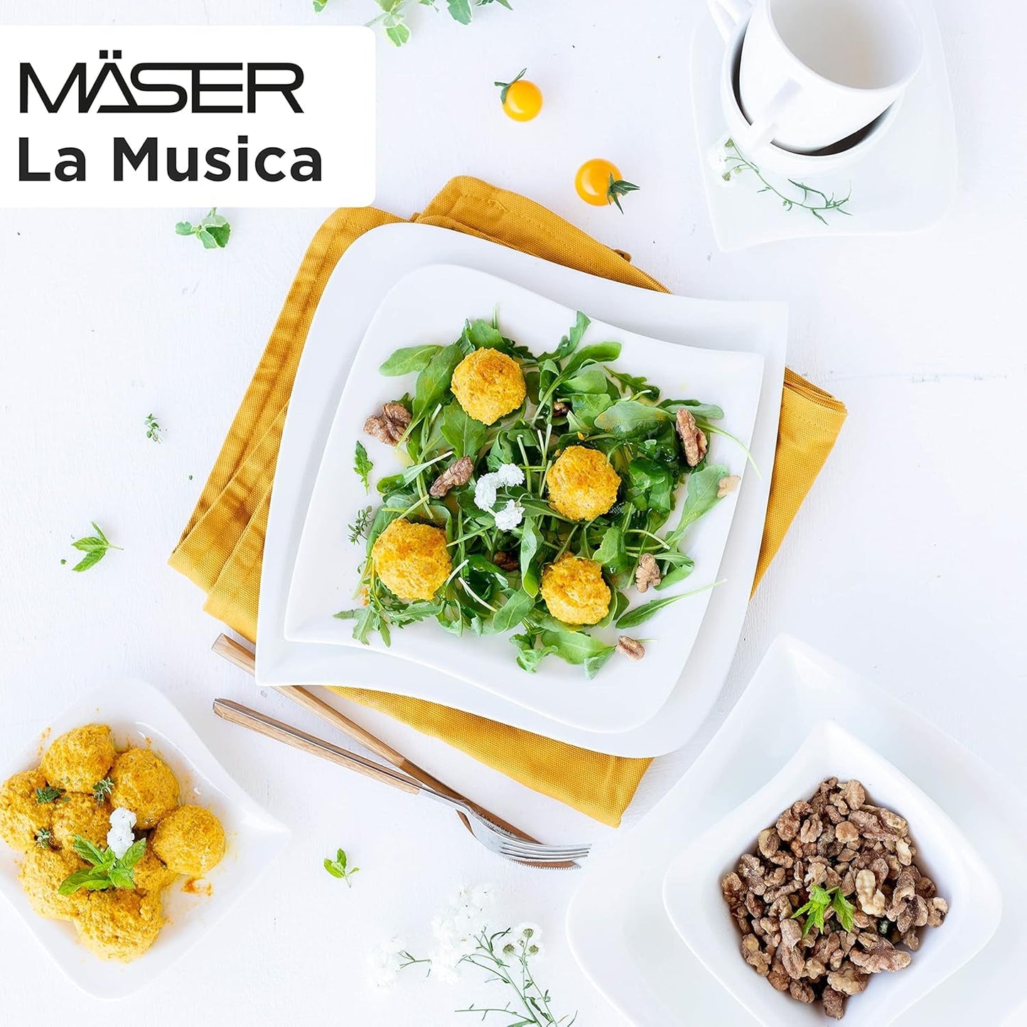 Verso de Mäser, Serie La Musica, 18-teiliges Kaffeeservice, Porzellan-Geschirrset für 6 Personen, 921172, Weiß