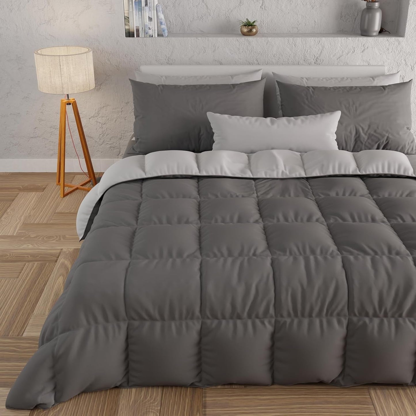 PETTI Artigiani Italiani – Winterdecke für Doppelbett, Maxi, einfarbig, doppelseitig, weiß, grau, 100 % Made in Italy Bettdecken und Steppdecken Naty Shop Grau Bettgröße 120–130 x 200: [Steppdecke 220 x 260 cm]