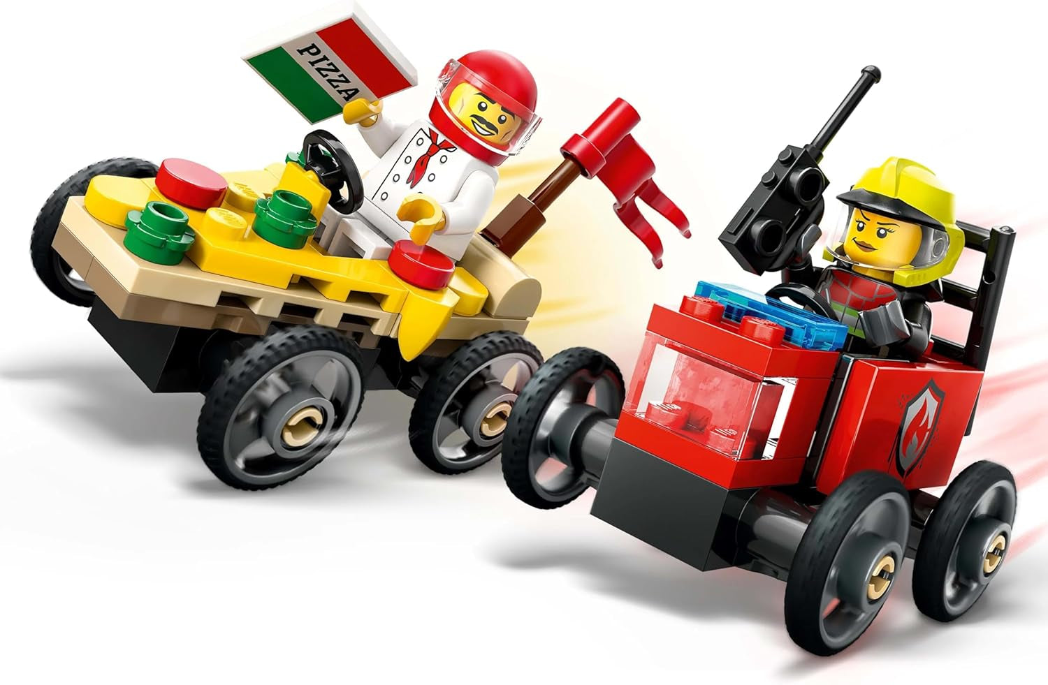 LEGO City Pizza Lieferwagen Vs. Pizza Truck – Seifenkistenspielzeug für Mädchen und Jungen ab 5 Jahren – Bauset mit 2 Fahrer-Minifiguren – Geburtstags- und Weihnachtsgeschenk 60458 Bausets Besuchen Sie den LEGO-Store
