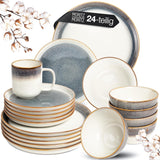 Moritz & Moritz TARENTO 24-teiliges Tafelservice für 6 Personen, Grau – Elegantes Tellerset aus hochwertigem Steingut – Das Tafelservice besteht aus 6 Speisetellern, 6 Desserttellern, 6 Speisetellern und 6 Tassen