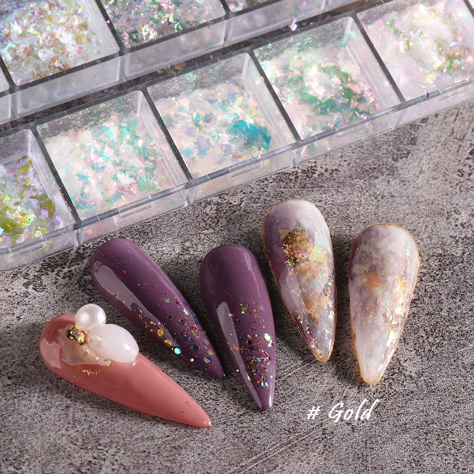 JMEOWIO Nagelglitter 12 Gitter Aurora Nail Art Dekoration Zubehör Nageldesign