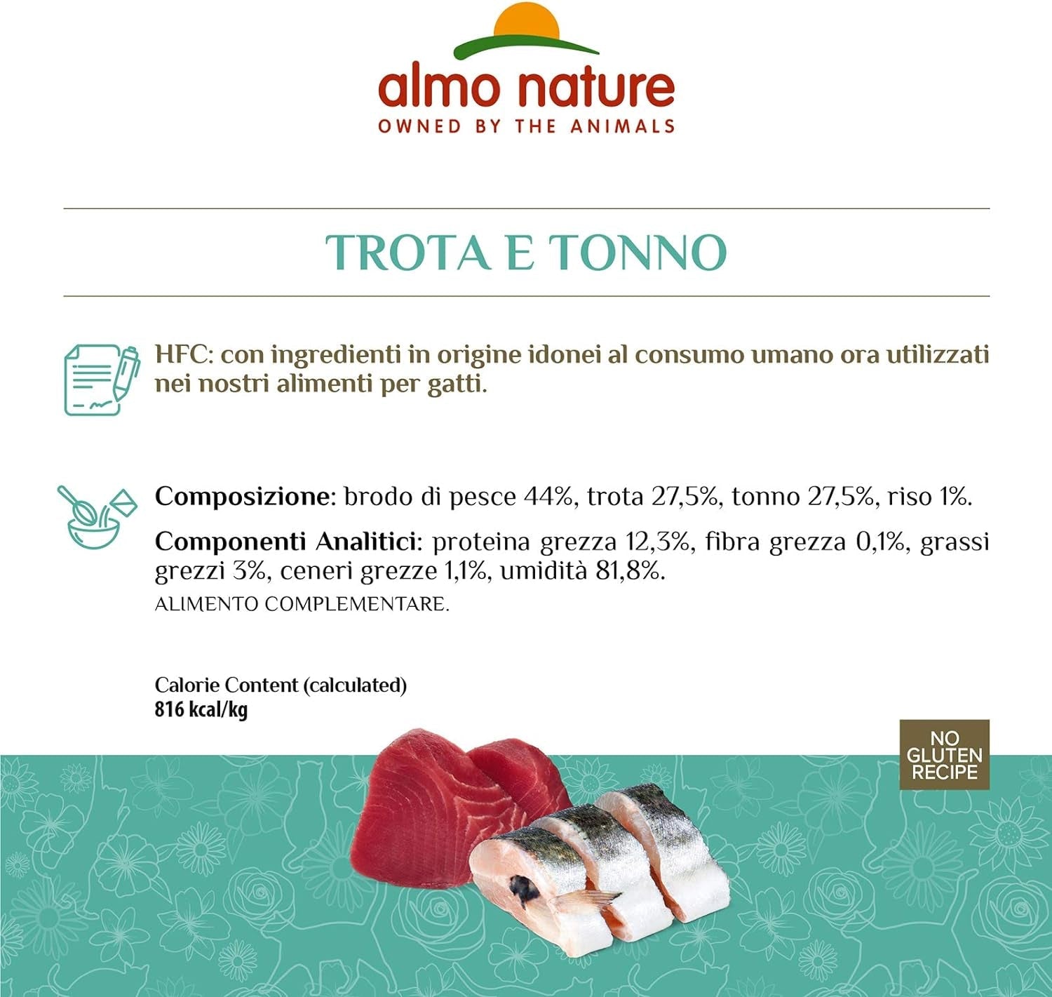 Almo Nature HFC Jelly – Nassfutter für erwachsene Katzen – Forelle und Thunfisch – menschliche Qualität, glutenfrei – 6 x 70 g