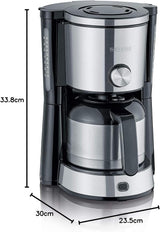 SEVERIN „TypeSwitch“ Espressomaschine mit Thermokaraffe, AromaSwitch zur Wahl zwischen 2 Brühprofilen, Kaffeemaschine für bis zu 10 Tassen, 1000W, Edelstahl gebürstet-schwarz, KA 4845