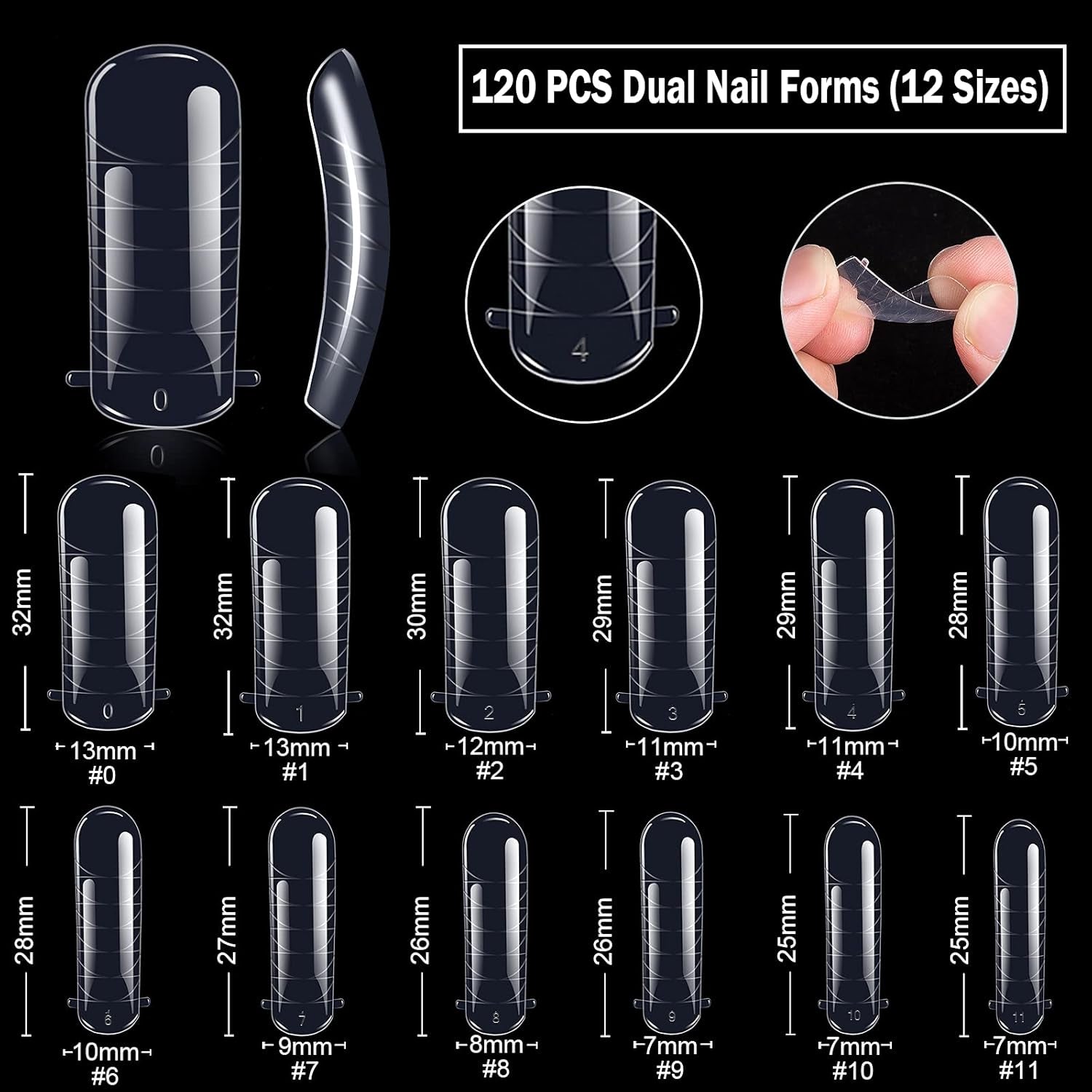 120-teiliges Nagelform-Set, Nagelverlängerungen, Gel-Nagelformen, Nagelform-Set mit Doppelkopfbürste und Nagelfeile mit Clips, für Gelnägel
