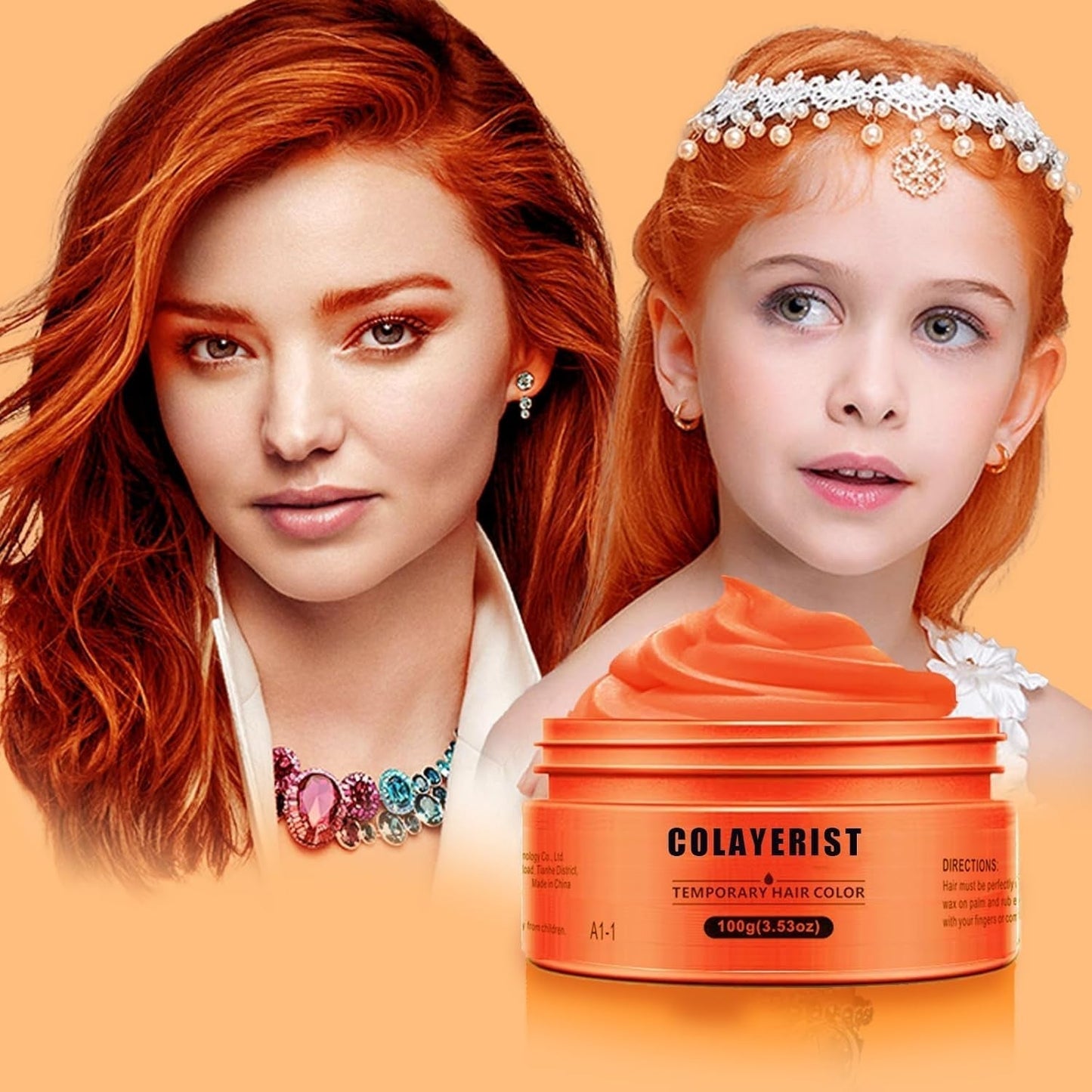 COLAYERIST Temporäre waschbare schwarze Haarfarbe, Haarfärbewachs für Männer und Frauen, Haarwimperntusche für Party oder Cosplay, saubere Haarfärbeprodukte, Haarfärbemittel, Naty Shop Orange