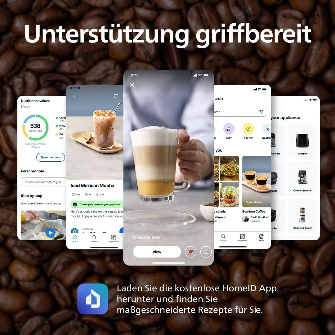 PHILIPS automatische Espressomaschine 2200-Serie – 2 Kaffeespezialitäten, Touch-Display, klassischer Milchaufschäumer, Keramikmahlwerk, mattschwarz (EP2220/10)