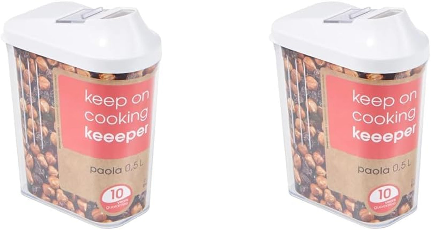 keeeper Ausgießbox für Trockenvorräte, stufenlos verstellbarer Dosierdeckel, Kunststoff, 500 ml, 8 x 4,5 x 15 cm, Paola, weiß Naty Shop Frischhaltedosen 500 ml (2er-Pack)