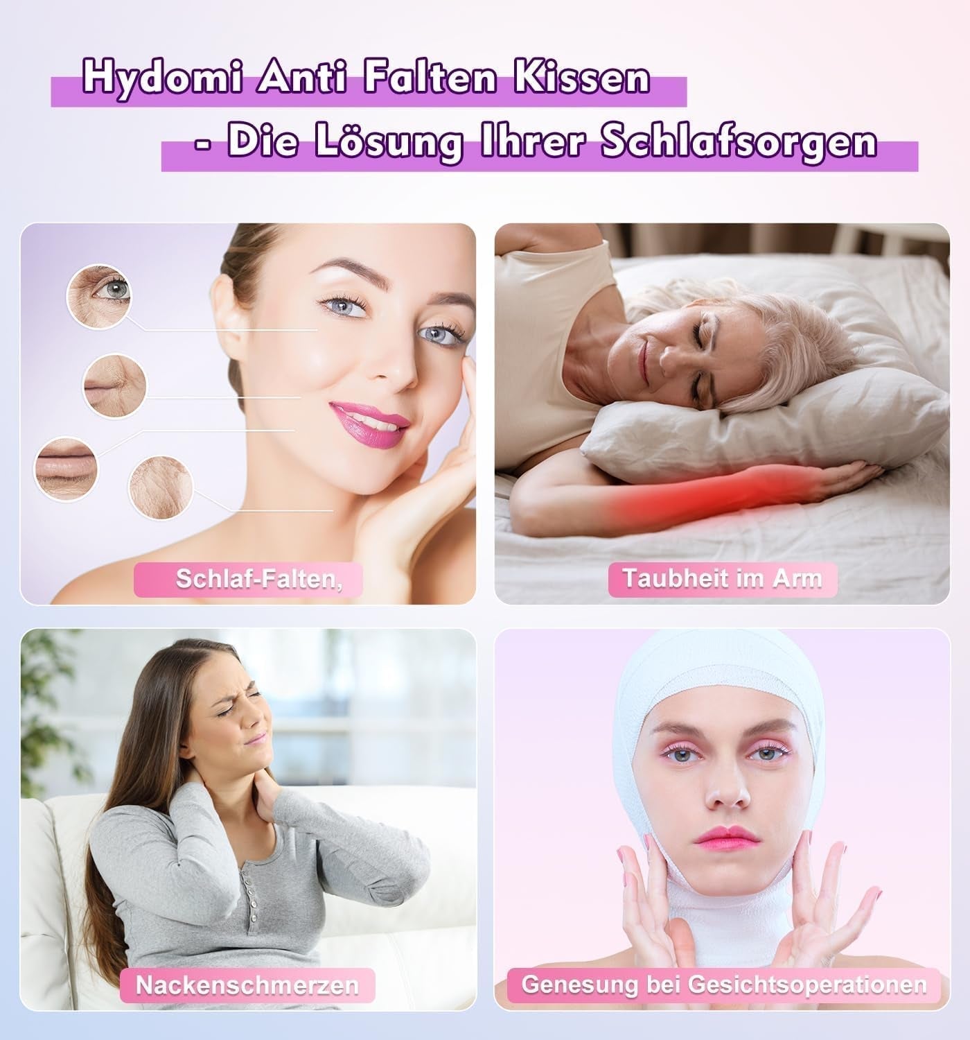 Hydomi Anti-Falten-Kissen, 2-in-1 Anti-Aging-Schönheitskissen, orthopädisches Nackenstützkissen, Nacken- und Schulterschmerzen, Memory-Schaum-Kissen, um Ihren Kopf gerade zu halten, orthopädische Nackenkissen, Naty Shop