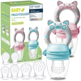 Baby-Fruchtschnuller, 2er-Pack Fruchtschnuller für Babys ab 3 Monaten, verbesserte Version 2023, befüllbare Schnuller, Brei-Schnuller, Fruchtschnuller für Babys, BPA-frei, 8 Silikonsauger in 3 Größen