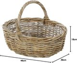 Dehner Rattan-Blumenkorb mit Henkel, ca. 46 x 39 x 18 cm, Rattanstoff, grau/braun