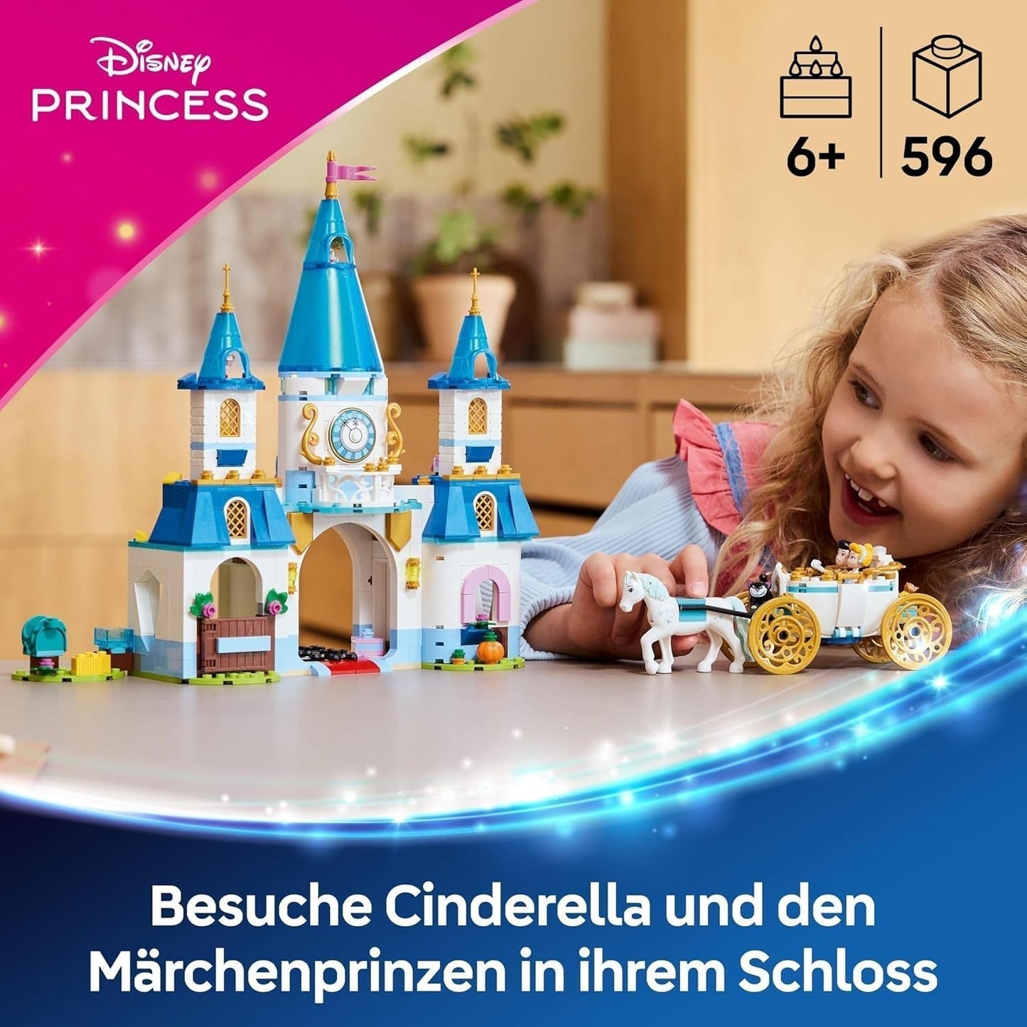 LEGO® Disney Prinzessinnen-Schloss Aschenputtel und Pferdekutsche, Set für Mädchen ab 6 Jahren, fantastisches Spielzeug mit Mini-Puppen Prinzessin Aschenputtel und Prinz Charming, Geschenkidee für Disney-Fans 43275 Bausets Beuche den LEGO-Store