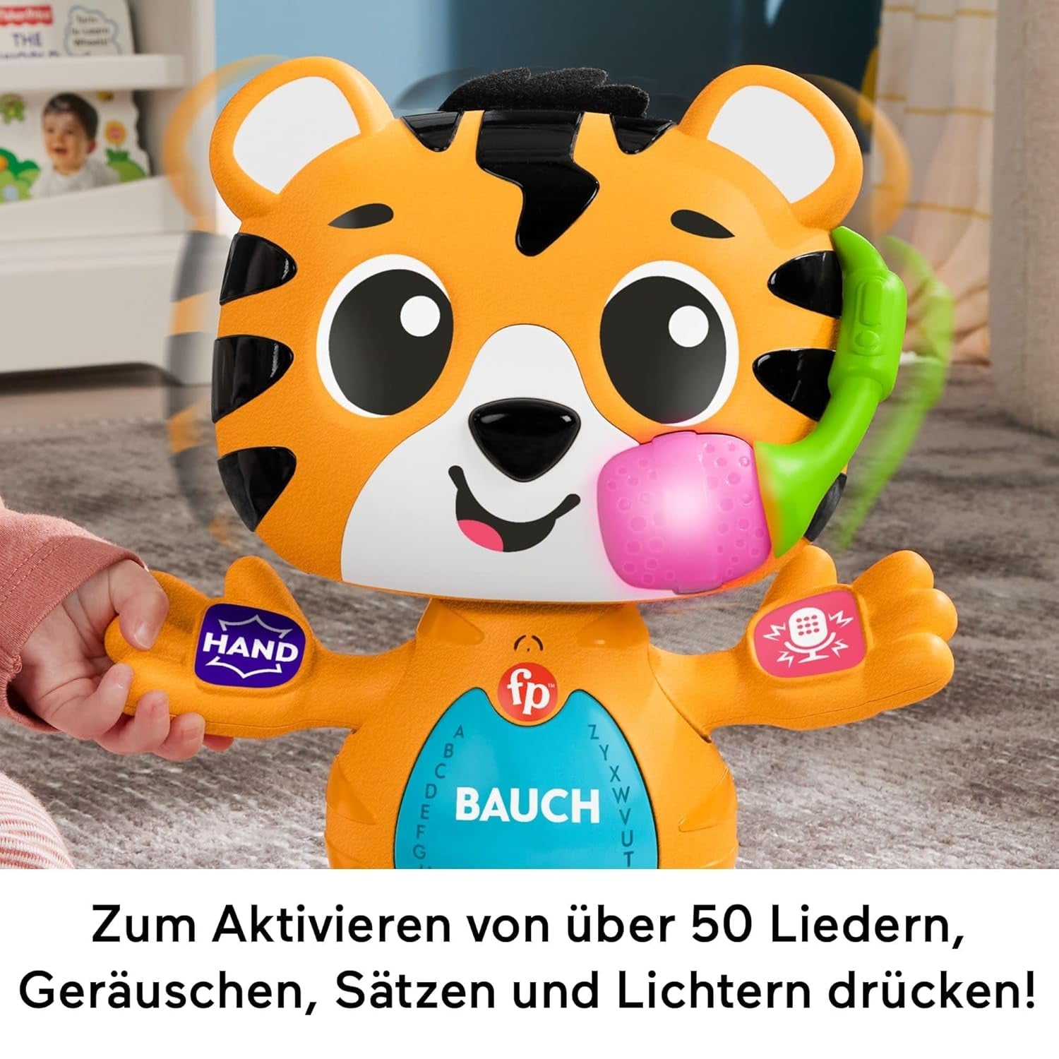 Fisher-Price Baby und Kleinkind Beat Bande Lern & Tanz Tiger Justin Lernspielzeug mit Geräuschen und Lichtern für Babys ab 9 Monaten, deutsche Ausgabe, HYL31 Babyspielzeug Naty Shop