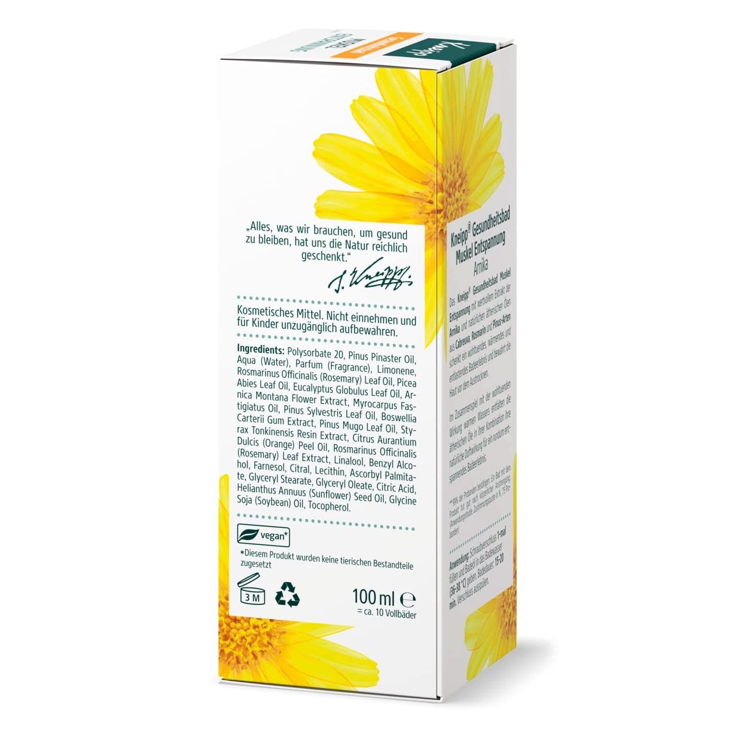 Kneipp Gesundheitsbad, Muskelentspannung, Badeöl mit Arnika-Extrakt und ätherischen Ölen aus Cabreuva-, Rosmarin- und Pinus-Arten, revitalisiert und heilt nach körperlicher Anstrengung, 100 ml Naty Shop