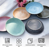 MIAMIO – Speiseteller, 6er-Set (850 ml) / große und tiefe Pastateller, Teller-Set für 6 Personen, Salatschüssel aus Keramik / spülmaschinen- und mikrowellengeeignet – Las Palmitas-Kollektion