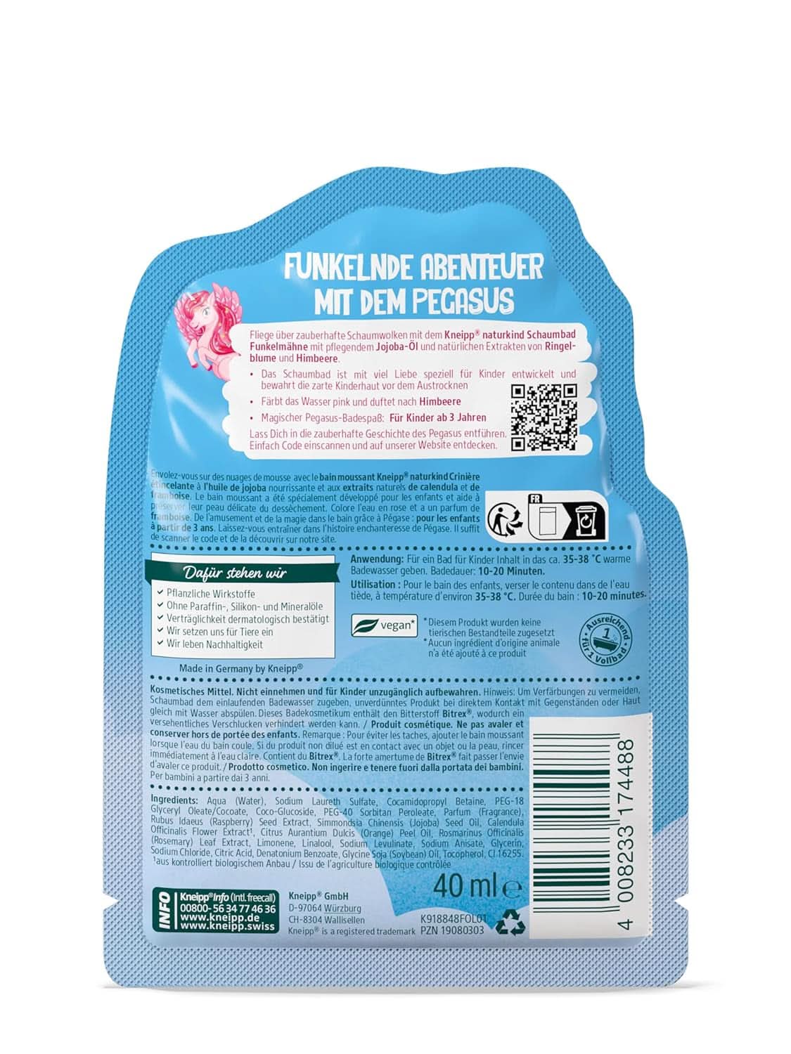 Kneipp Naturkind, Einhorn-Badezusatz für Kinder mit Himbeergeschmack und pflegendem Jojobaöl, 40 ml Dusche und Bad Naty Shop