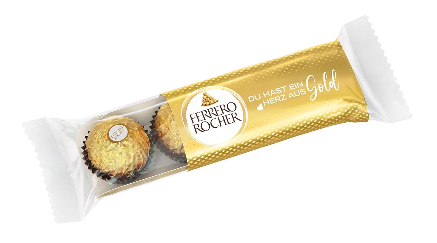 Ferrero Rocher – Knusprige und cremige Haselnuss-Spezialitäten-Pralinen – Valentinstagsgeschenk für Sie und Ihn – 16 Packungen mit 4 einzelnen Pralinen