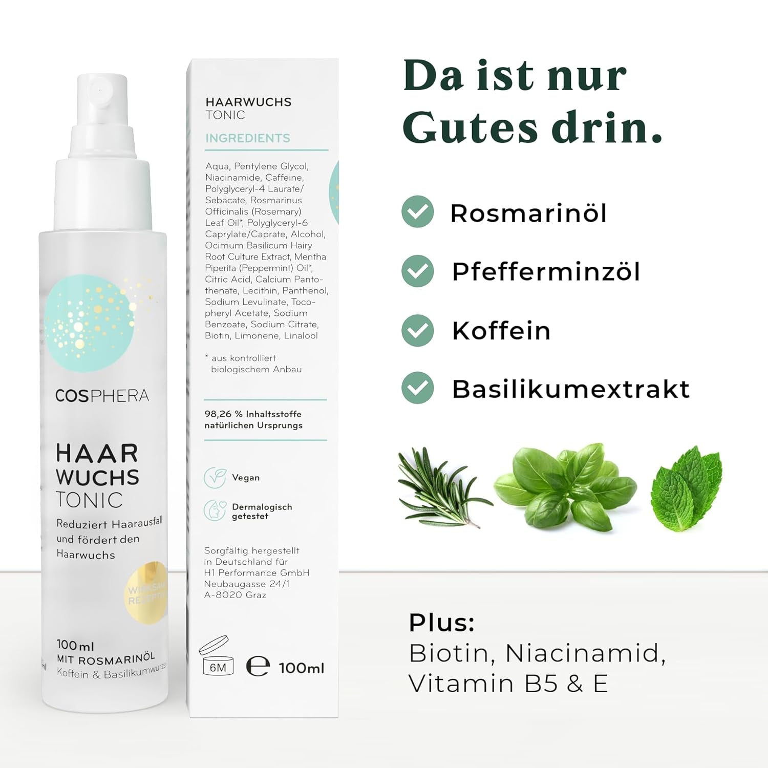 Rosmarinöl-Haartonikum-Spray 100 ml – Rosmarinöl-Spray beschleunigt auf natürliche Weise das Haarwachstum – Mittel gegen Haarwuchs für Frauen und Männer – Haarausfall-Serum – Rosmarin-Haaröl von Cosphera Hair Care Naty Shop