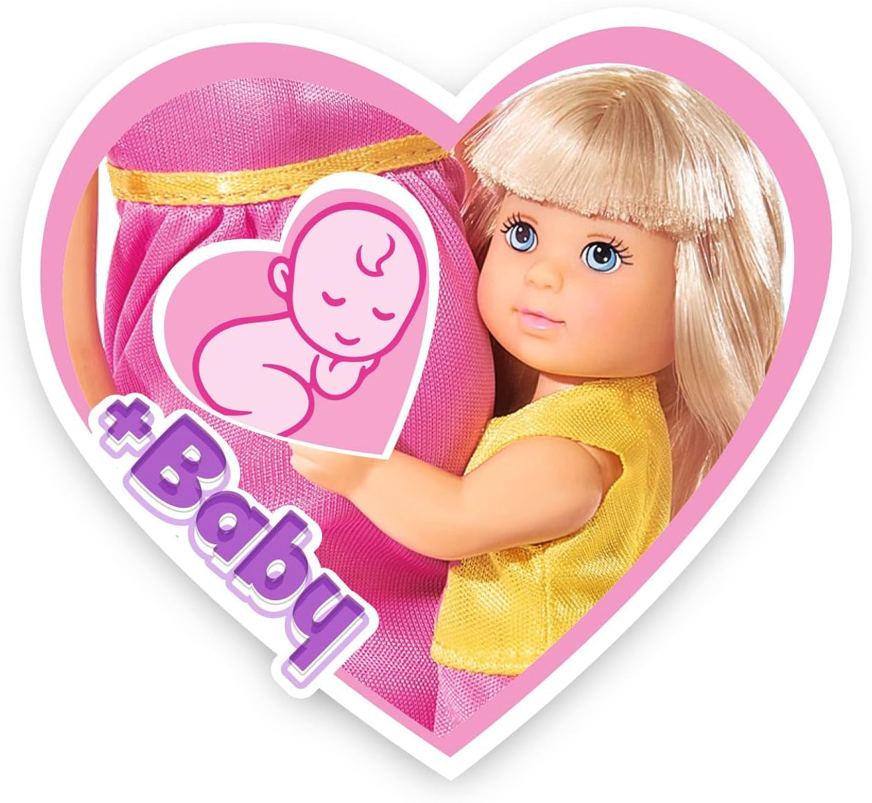 Simba 105733673 - Steffi Love Happy Family, Schwangere Puppe, Kevin, Evi und Baby mit Kinderwagen, 11 Teile, Zubehör, 30 cm, ab 3 Jahren