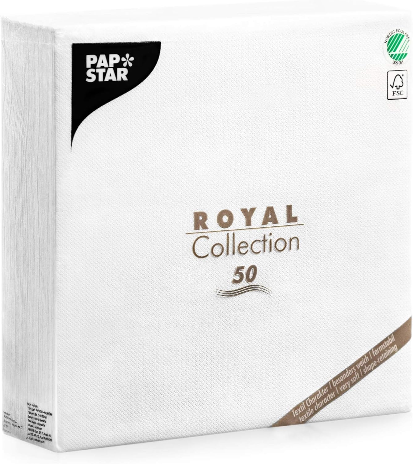 Papstar, 50 Servietten „ROYAL Collection“ 1/4-Falz 48 cm x 48 cm weiß, #11577