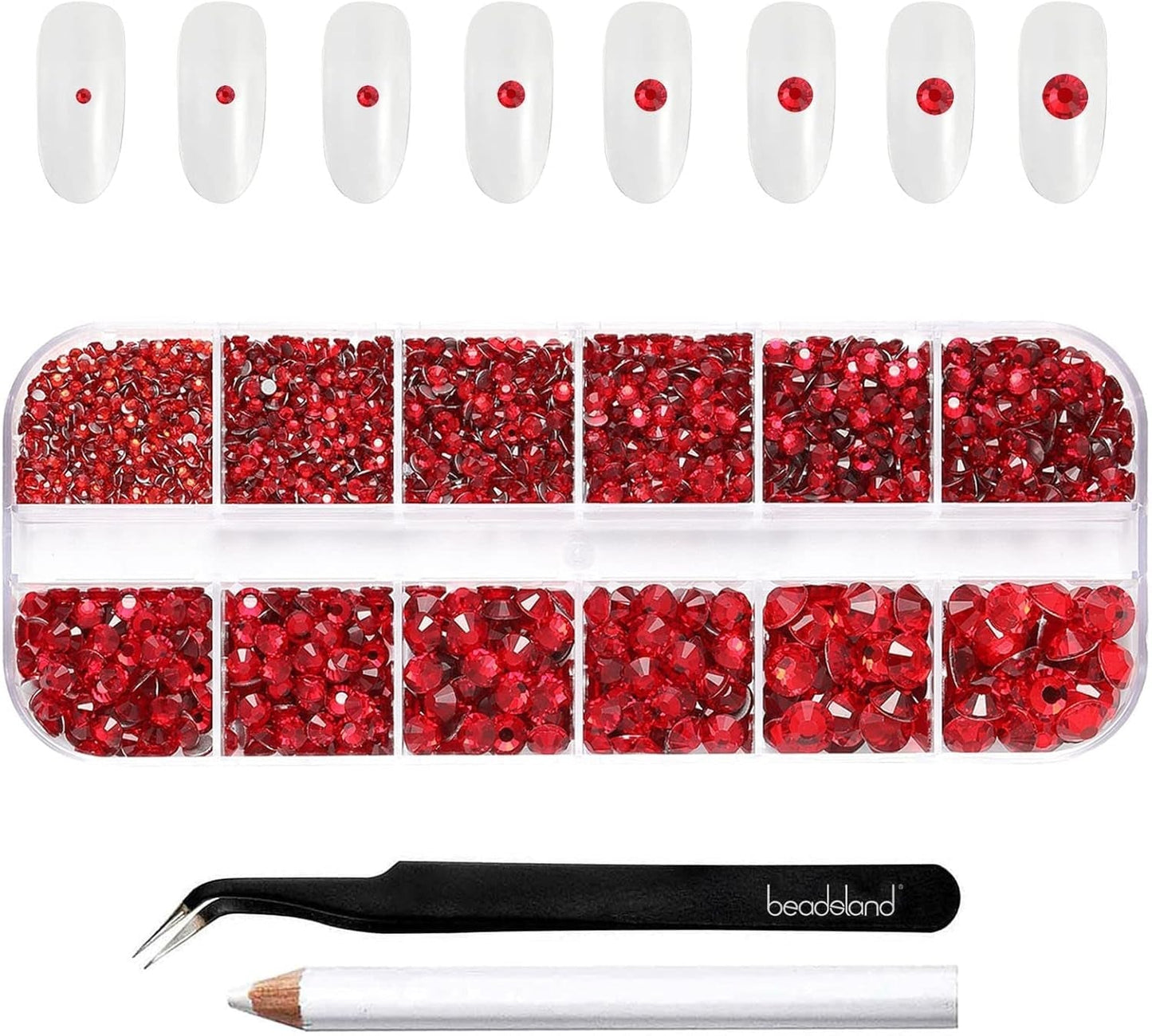 Beadsland 2500 Stück Glas Nailart Strasssteine ​​​​Kristall Flatback Edelsteine ​​​​Runde, ​​Für Handwerk Gemischt 8 Größen SS4 ~ SS30 Mit Picking Pinzette Und Stift (Kristall Weiß)