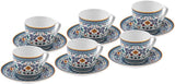 KARACA Beylerbeyi – 12-teiliges türkisches Kaffeetassen-Set, Espressotassen-Set aus Porzellan, 6 Stück mit Untertassen, 80 ml Espressotassen-Set, traditionelles Design – Blau