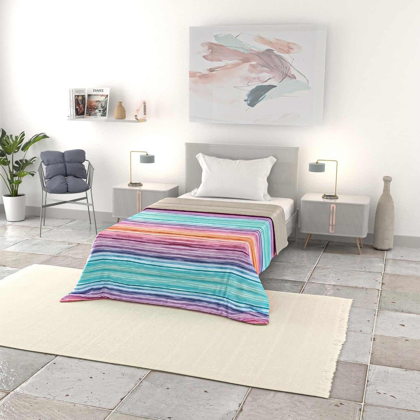 Einfache Sommerdecke, Mikrofaser, Jeansstreifen, 200 x 240 cm. Steppdecken und Steppdecken Naty Shop Rainbow 200 x 240 cm