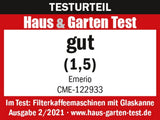Emerio CME-122933, Filterkaffeemaschine, 1,25 l für bis zu 10 Tassen frischen Kaffee, permanent herausnehmbarer Filter, Anti-Tropf-Funktion, Glaskaraffe, automatische Abschaltung, 1000 Watt, schwarz/silber