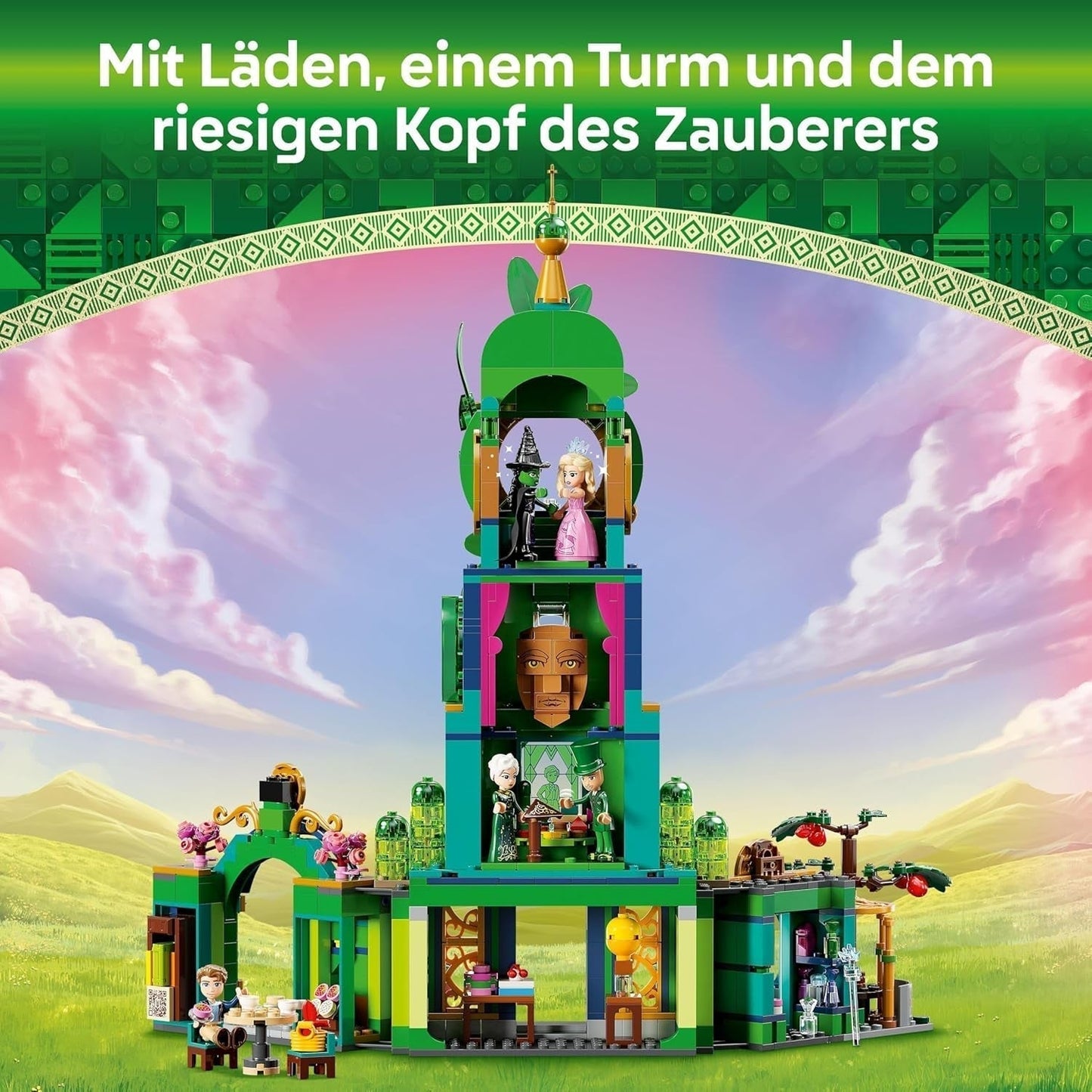 LEGO Wicked Tower-Spielzeug „Welcome to Emerald City“, Glinda- und Elphaba-Minipuppen, Geschenk für Filmfans sowie Mädchen und Jungen ab 9 Jahren, die Puppenhäuser lieben. 75684 Bausets Besuchen Sie den LEGO-Store