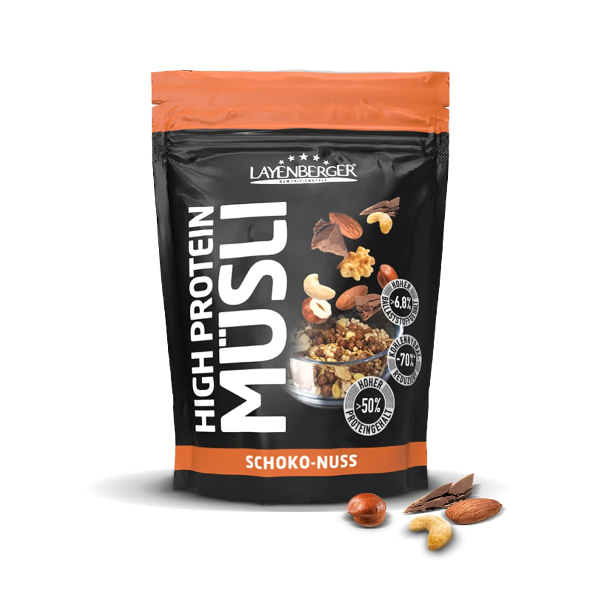 Layenberger 3K High Protein Müsli, 50% Eiweiß und 18% Kohlenhydrate - Einzelpackung (1X 390 G) - Schoko-Nuss Cereale Naty Shop 390 G (1Er Packung) Schoko-Nuss